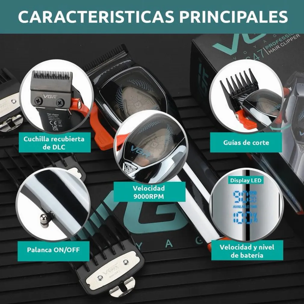 TAGLIACAPELLI PROFESSIONALE A BATTERIA SENZA FILI CON MOTORE MAGNETICO VGR V-647