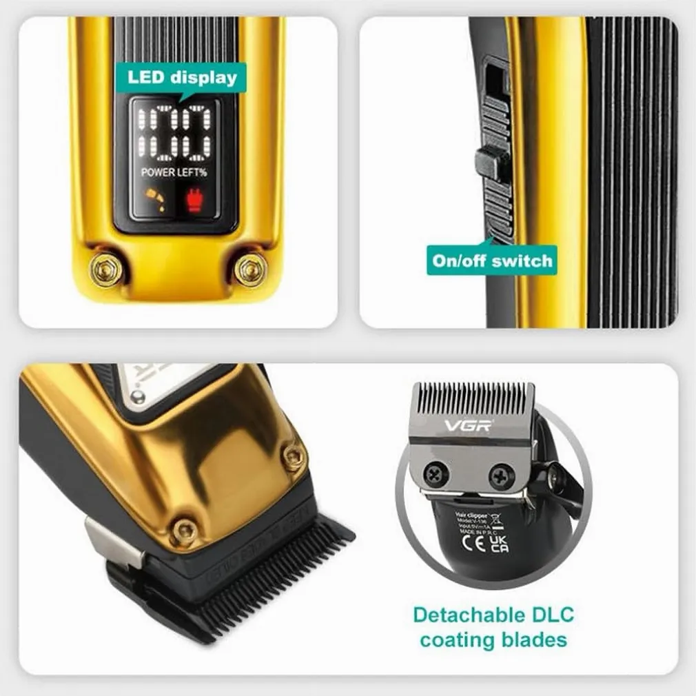 TAGLIACAPELLI PROFESSIONALE IN METALLO A BATTERIA DISPLAY DIGITALE USB VGR V137