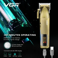 TAGLIACAPELLI PROFESSIONALE SENZA FILI DISPLAY LED A BATTERIA RICARICABILE V-688