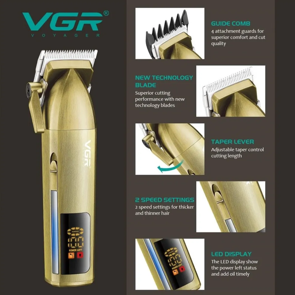 TAGLIACAPELLI PROFESSIONALE SENZA FILI DISPLAY LED A BATTERIA RICARICABILE V-688