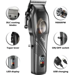 TAGLIACAPELLI PROFESSIONALE DA UOMO RICARICABILE USB INDICATORE LED RASOIO V-269