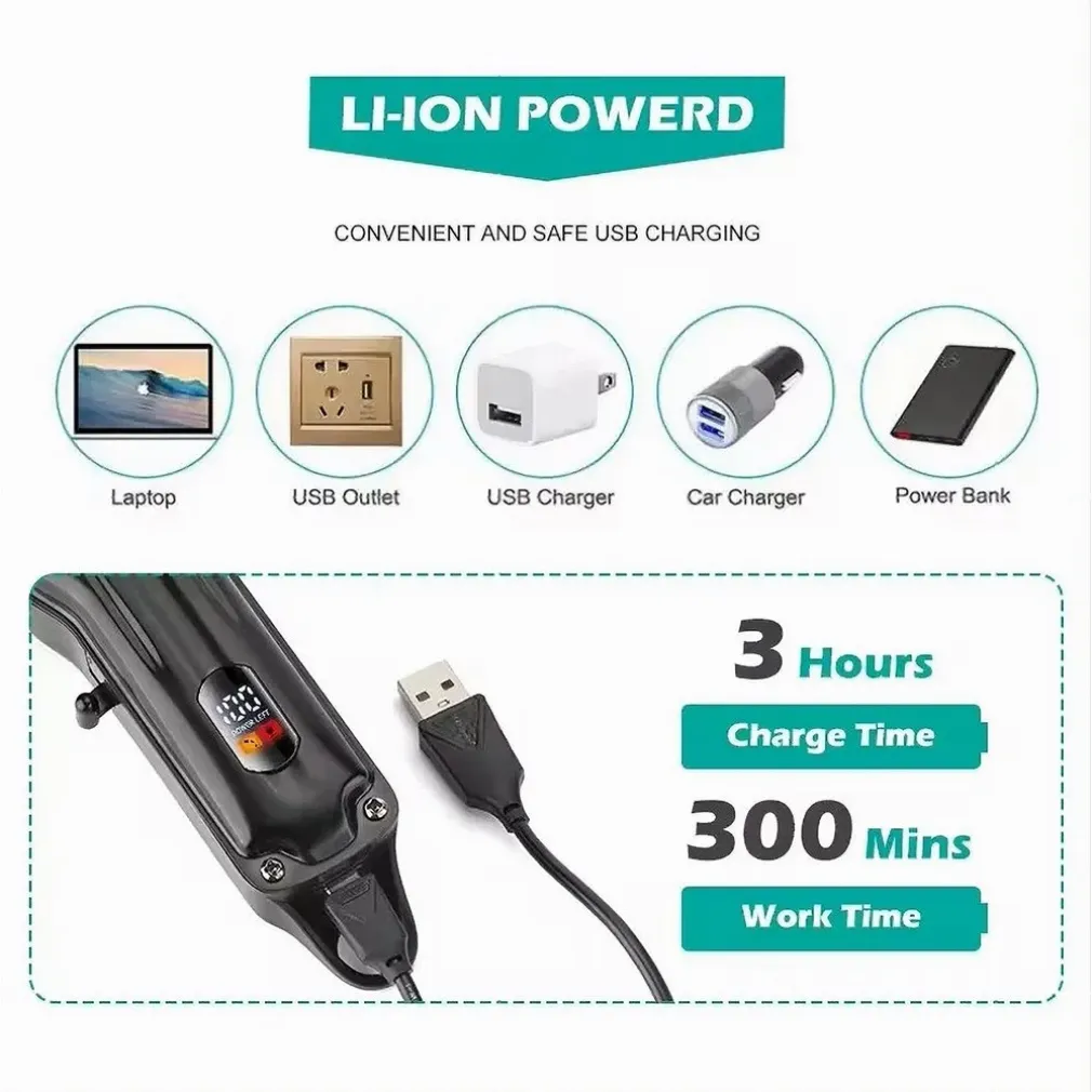 TAGLIACAPELLI PROFESSIONALE UOMO PORTATILE RICARICA USB DISPLAY DIGITALE V-051