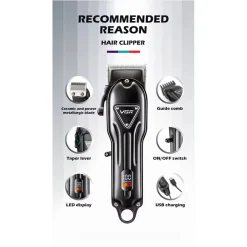 TAGLIACAPELLI PROFESSIONALE UOMO PORTATILE RICARICA USB DISPLAY DIGITALE V-051