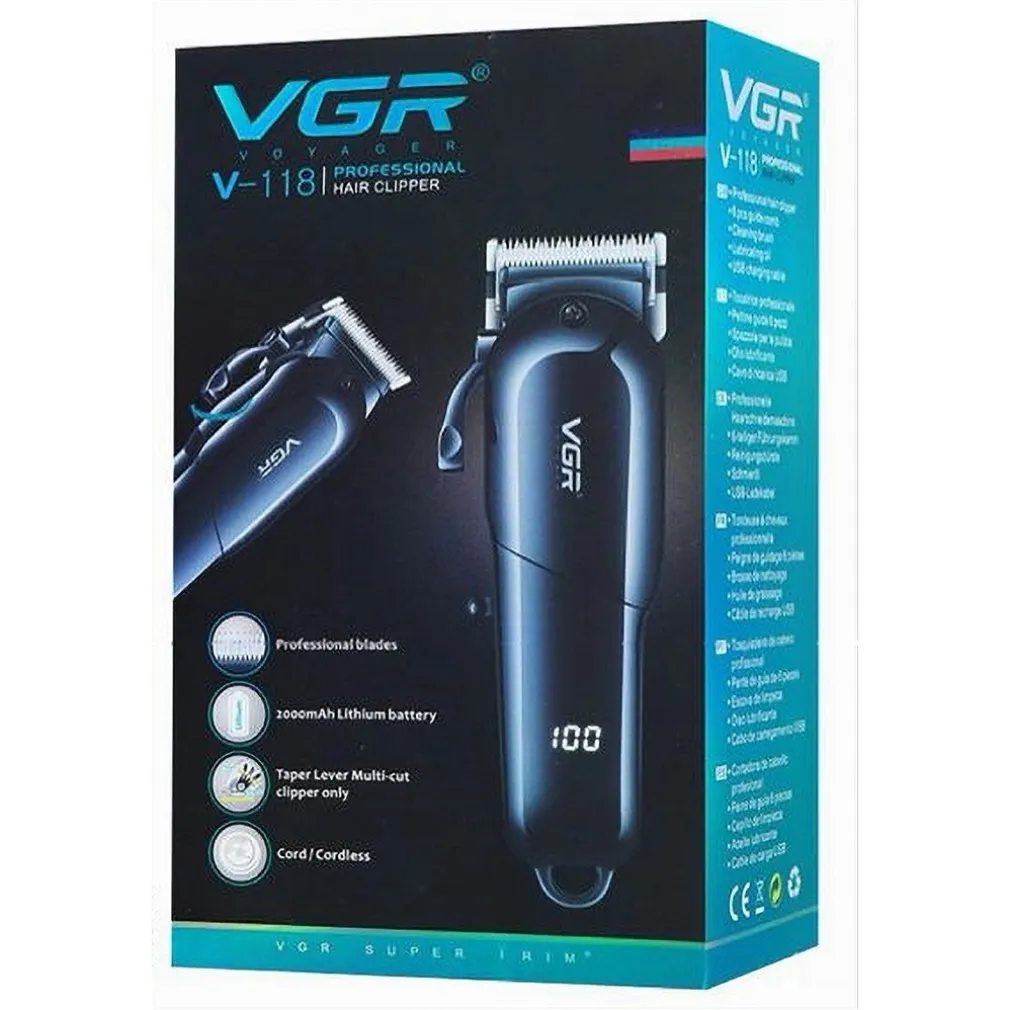 TAGLIACAPELLI PROFESSIONALE CON/SENZA FILO CON DISPLAY LED RASOIO USB VGR V-118