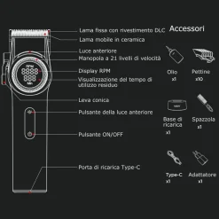 TAGLIACAPELLI PROFESSIONALE DA UOMO SENZA FILI PER BARBIERI DISPLAY A LED V-001