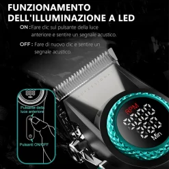 TAGLIACAPELLI PROFESSIONALE DA UOMO SENZA FILI PER BARBIERI DISPLAY A LED V-001