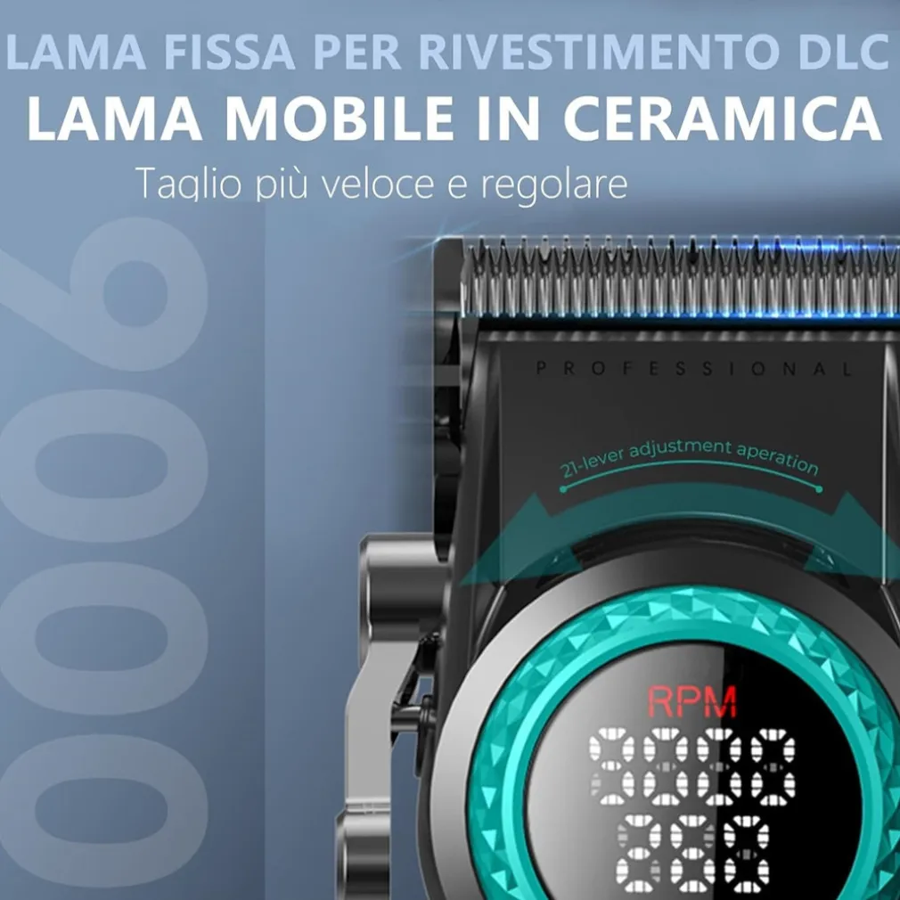 TAGLIACAPELLI PROFESSIONALE DA UOMO SENZA FILI PER BARBIERI DISPLAY A LED V-001