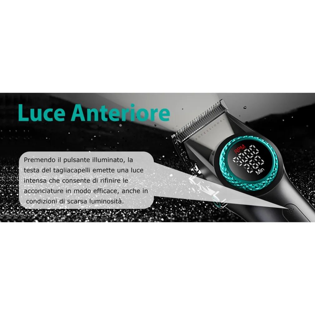 TAGLIACAPELLI PROFESSIONALE DA UOMO SENZA FILI PER BARBIERI DISPLAY A LED V-001
