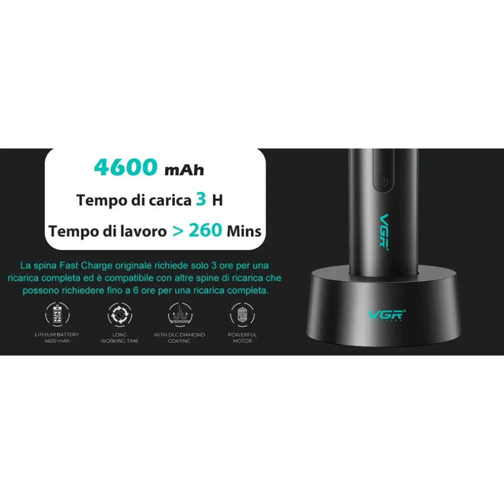 TAGLIACAPELLI PROFESSIONALE DA UOMO SENZA FILI PER BARBIERI DISPLAY A LED V-001