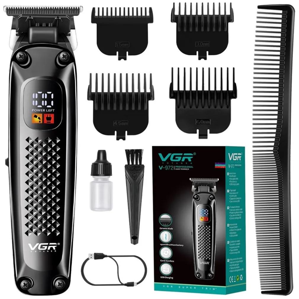 TAGLIACAPELLI REGOLABARBA PER UOMO CAVO/SENZA FILI RICARICABILE DISPLAY LED V-972