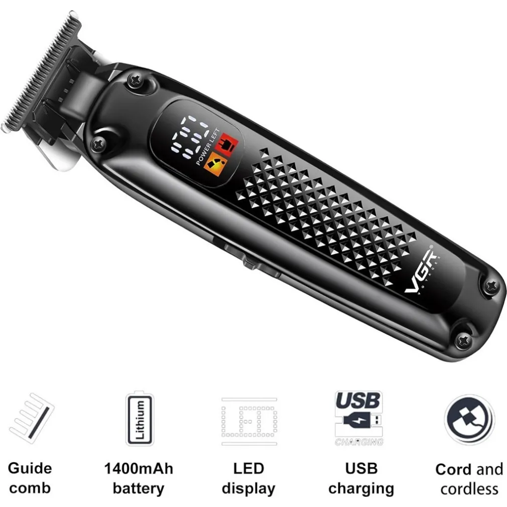 TAGLIACAPELLI REGOLABARBA PER UOMO CAVO/SENZA FILI RICARICABILE DISPLAY LED V-972