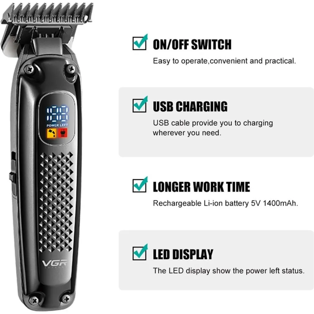 TAGLIACAPELLI REGOLABARBA PER UOMO CAVO/SENZA FILI RICARICABILE DISPLAY LED V-972