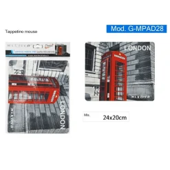 TAPPETINO MOUSE PAD GAMING CABINA TELEFONICA ROSSA LONDRA ANTISCIVOLO G-MPAD28