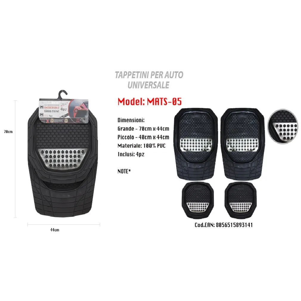 TAPPETINO UNIVERSALE DA AUTO PVC STAMPA TURBO TAPPETINI 4 PEZZI MAXTECH MATS-05