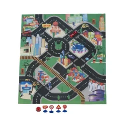 TAPPETO DISEGNO CITTÀ PISTA 80X70CM PLAYMAT KIDS CON ACCESSORI ARREDO CAMERETTA