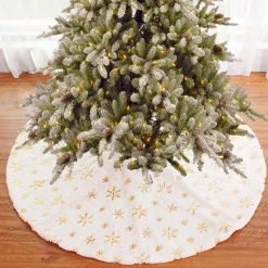 TAPPETO GONNA COPERTURA BASE ALBERO DI NATALE 80CM PELUCHE FIOCCHI DI NEVE GOLD