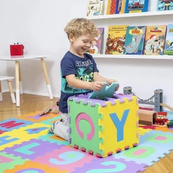 TAPPETO MORBIDO TAPPETINO PUZZLE CON LETTERE MORBIDO MATTONELLE 29.5X29.5CM