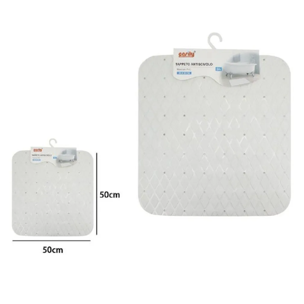 TAPPETO TAPPETINO IN PVC ANTISCIVOLO PER VASCA BAGNO DOCCIA 50X50CM 79726 BIANCO