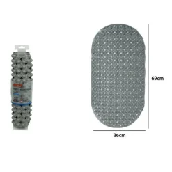 TAPPETO TAPPETINO PVC OVALE ANTISCIVOLO VASCA BAGNO DOCCIA 69X36 CM 79749 GRIGIO