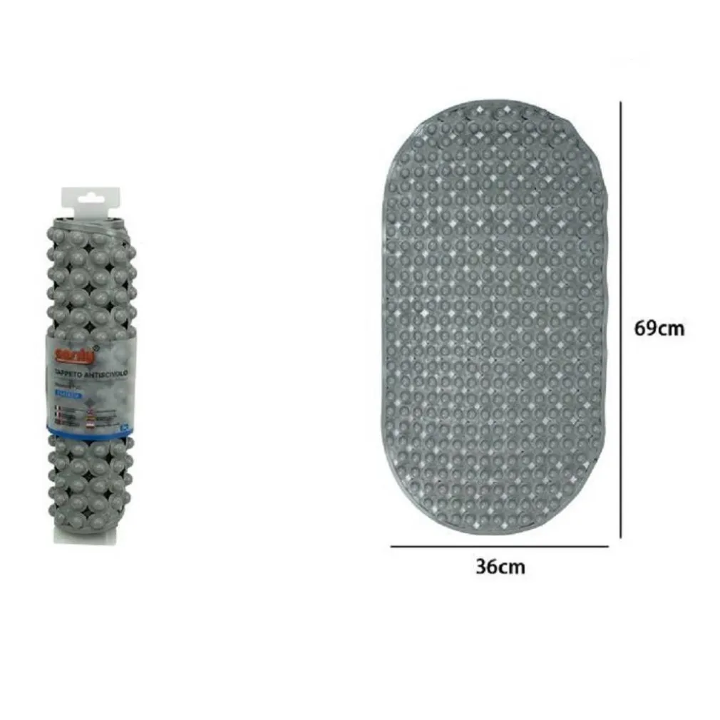 TAPPETO TAPPETINO PVC OVALE ANTISCIVOLO VASCA BAGNO DOCCIA 69X36 CM 79749 GRIGIO