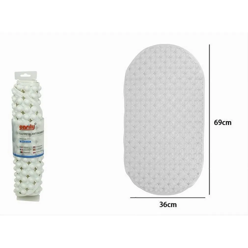 TAPPETO TAPPETINO PVC OVALE ANTISCIVOLO VASCA BAGNO DOCCIA 69X36CM 79744 BIANCO