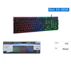 TASTIERA CON FILO RGB RETROILLUMINATA TASTI ROTONDI USB LAYOUT ITALIANO EK-385M