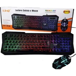 TASTIERA MOUSE RETROILLUMINATA GAMING CON CAVO USB LED RGB ERGONOMICA LED-MK1568