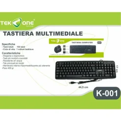 TASTIERA USB TEKONE K-001 MULTIMEDIALE KEY STRIKER COMPUTER PC DESKTOP