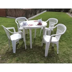 TAVOLO DA GIARDINO BIANCO ROTONDO IN PLASTICA 90X72CM RESISTENTE ARREDO ESTERNO 008942