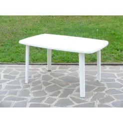 TAVOLO ESTERNO BIANCO 140X90CM PLASTICA RESISTENTE PER PATIO GIARDINO TERRAZZA 002398
