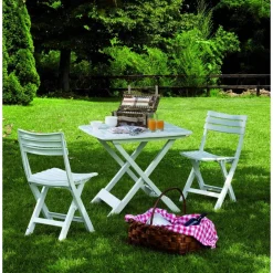 TAVOLO PIEGHEVOLE BIANCO IN POLIETILENE 79X72X70CM TAVOLINO GIARDINO CAMPEGGIO 012140