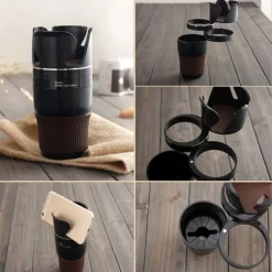 TAZZA AUTO MULTIFUNZIONE 5IN1 ANELLI GIREVOLE PORTA BEVANDE BICCHIERE SMARTPHONE