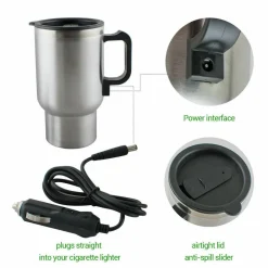TAZZA BOLLITORE 400ML ELETTRICO 12V AUTO CAMPER ACCIAIO INOX PRESA ACCENDISIGARI