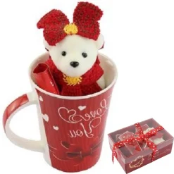 TAZZA CON PELUCHE ORSETTA BIANCA IN CONFEZIONE REGALO PER SAN VALENTINO 63299