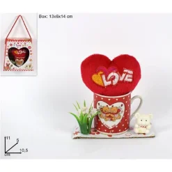 TAZZINA CON CUORE LOVE PELUCHE IDEA REGALO SAN VALENTINO 10.5X11X5CM CONFEZIONE
