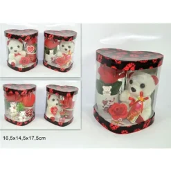 TAZZINA CON PELUCHE ORSETTO 16,5X14,5X17,5CM SAN VALENTINO FIORE CONFEZIONE CUORE