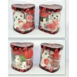 TAZZINA CON PELUCHE ORSETTO 16,5X14,5X17,5CM SAN VALENTINO FIORE CONFEZIONE CUORE
