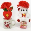 TAZZINA CON PELUCHE ORSETTO IDEA REGALO SAN VALENTINO CON FIORI CUORE CONFEZIONE