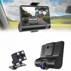 TELECAMERA DVR PER AUTO CAMPER FULL HD 1080P 3 TELECAMERE INTERNA ESTERNA LCD 4'