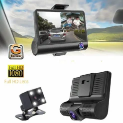 TELECAMERA DVR PER AUTO CAMPER FULL HD 1080P 3 TELECAMERE INTERNA ESTERNA LCD 4'
