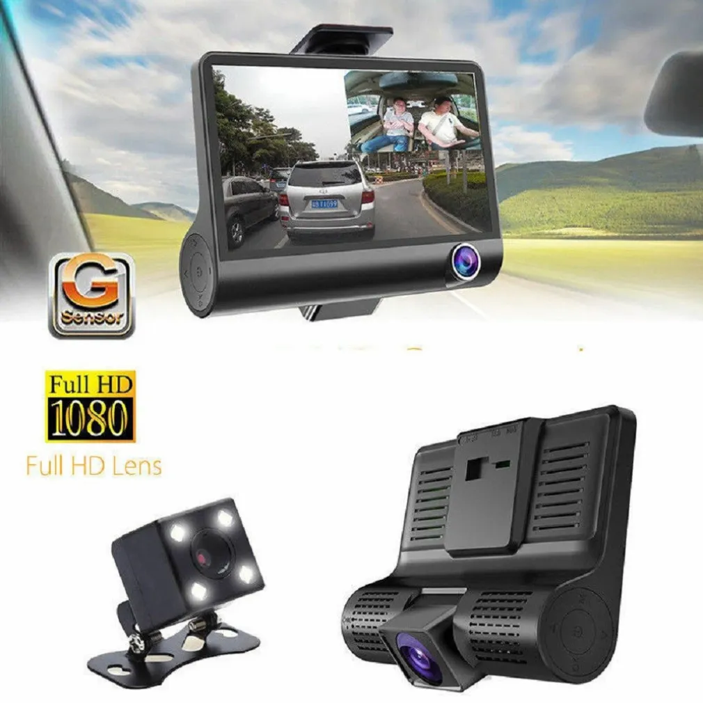 TELECAMERA DVR PER AUTO CAMPER FULL HD 1080P 3 TELECAMERE INTERNA ESTERNA LCD 4'
