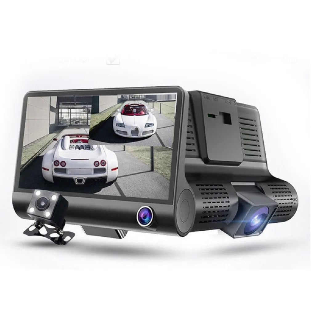 TELECAMERA DVR PER AUTO CAMPER FULL HD 1080P 3 TELECAMERE INTERNA ESTERNA LCD 4'