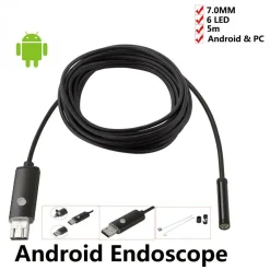 TELECAMERA ENDOSCOPICA 6 LED TUBO FLESSIBILE USB 5 MT IMPERMEABILE ISPEZIONE