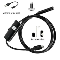 TELECAMERA ENDOSCOPICA 10 MT TYPE-C USB MINI USB F FLESSIBILE IMPERMEABILE 6 LED