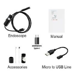 TELECAMERA ENDOSCOPICA 10 MT TYPE-C USB MINI USB F FLESSIBILE IMPERMEABILE 6 LED