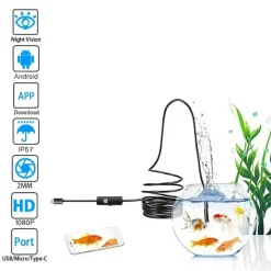TELECAMERA ENDOSCOPICA 10 MT TYPE-C USB MINI USB F FLESSIBILE IMPERMEABILE 6 LED