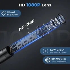 TELECAMERA ENDOSCOPICA ISPEZIONE CAVO 5MT IMMAGINE 1080P BATTERIA 2600MAH 8 LED