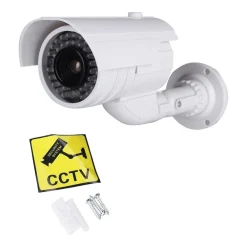 TELECAMERA FINTA DUMMY CON LED IR LAMPEGGIANTE CAMERA VIDEOSORVEGLIANZA STAFFA