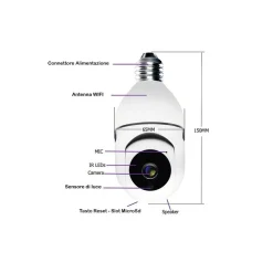 TELECAMERA IP CAM LAMPADINA DA INTERNO 360° WIFI E27 VIDEOSORVEGLIANZA JT8177