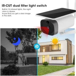 TELECAMERA 1080P WIFI WIRELESS CCTV PANNELLO SOLARE VISIONE NOTTURNA IR ALLARME